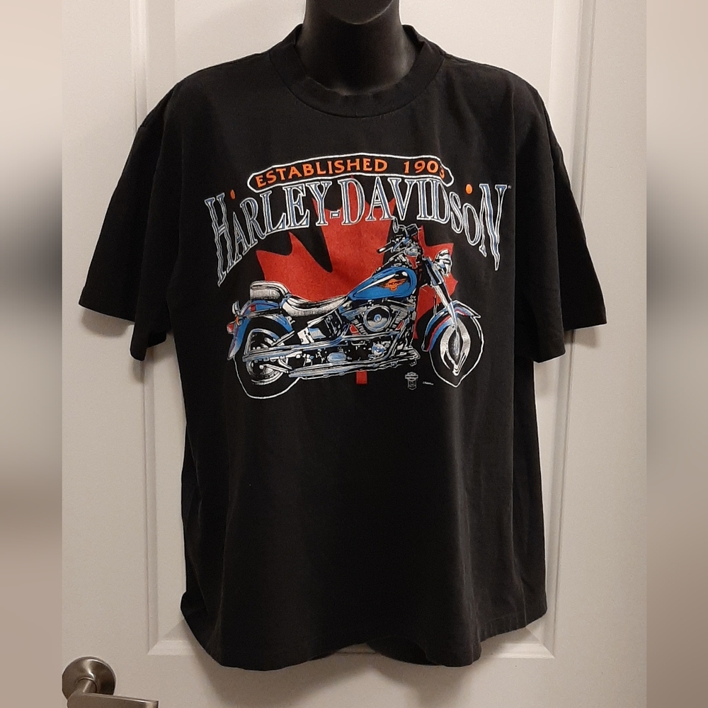 Vtg 80s Oneita Power-T Black Harley-Davidson Single Stitch T-Shirt Size Large